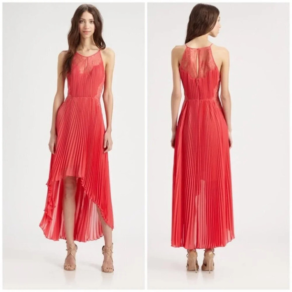 BCBGMAXAZRIA Maryella Coral Pleated Lace High-Low Dress | Size 0 * - Picture 1 of 10